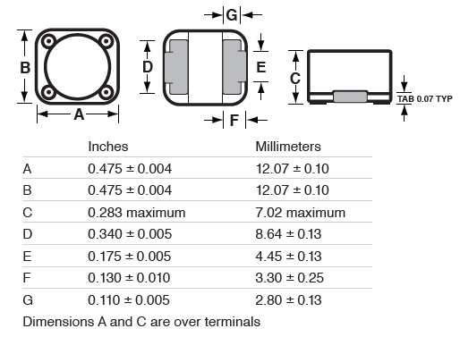 Mechanical Drawing - Delevan HRSPD125 Shielded Surface-Mount Inductors
